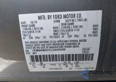 2020 Ford Explorer Xlt from USA, damaged, VIN 1FMSK8DH7LGA89655